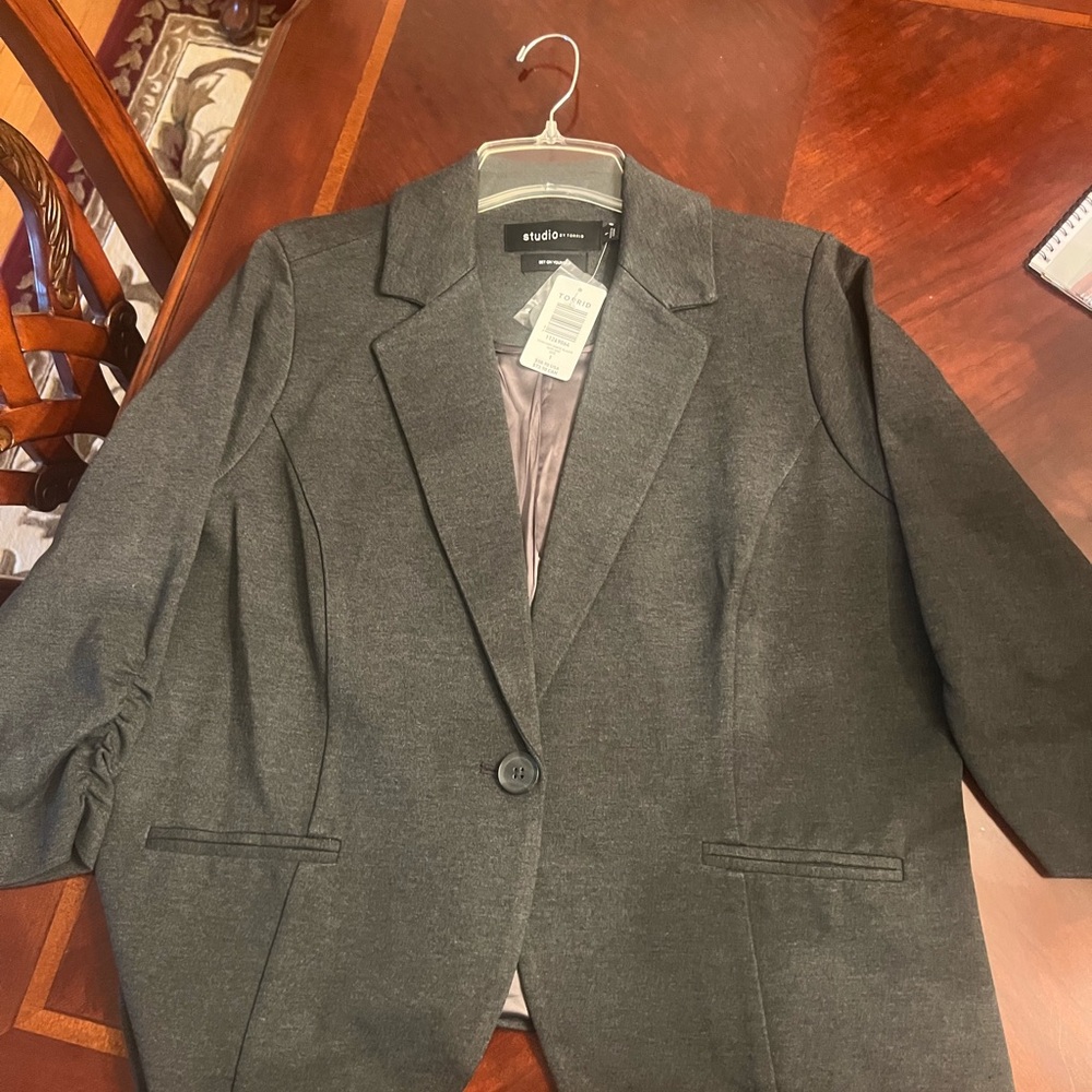 Torrid Gray Tailored 3/4 Quarter Length Blazer Professional Suit Jacket